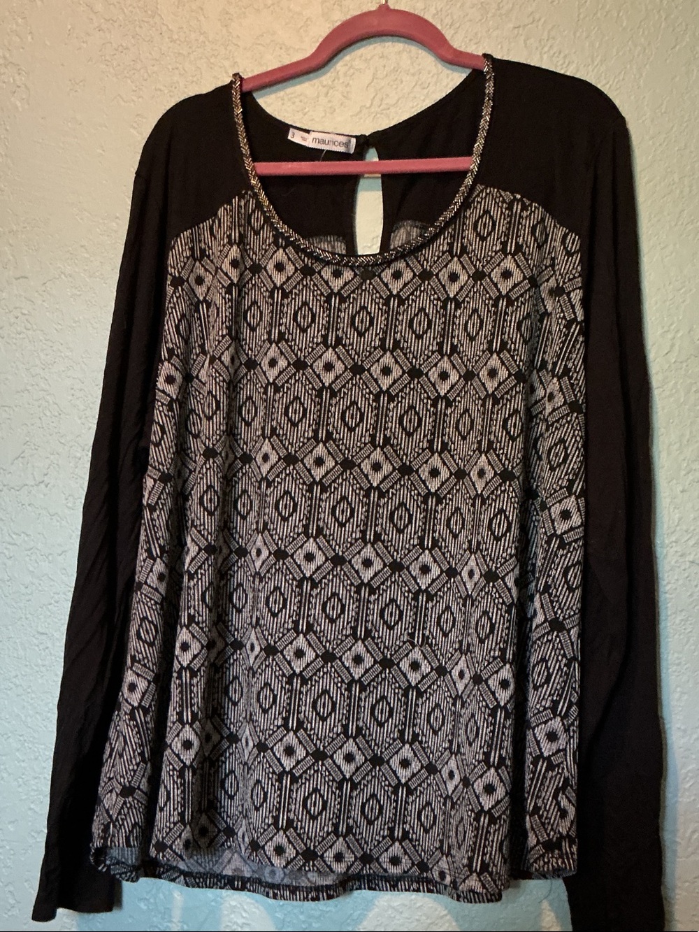 Maurices Black Geometric Print Long Sleeve Top / Shirt 3x 3xl plus size
